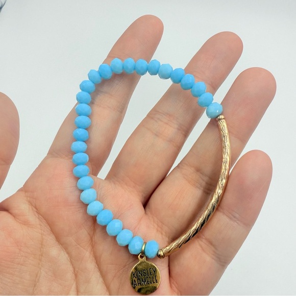 KINSLEY ARMELLE BABY BLUE BRACELET Glass 18k Gold Plating Beaded Bracelet - Picture 3 of 4